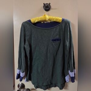 Yellow By Anthropologie Green and Navy Top